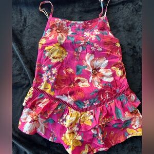 Floral Pink Ruffle Tank Top